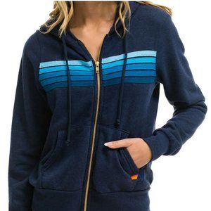 Aviator Nation Gray Blue 5 Stripe Full Zip Hoodie (medium)